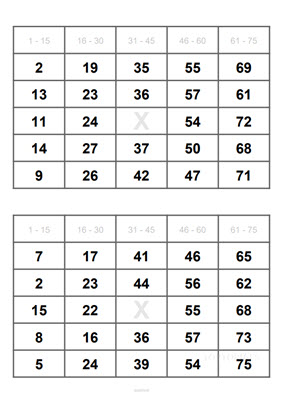 2 Bingoscheine auf DIN A4 Blatt