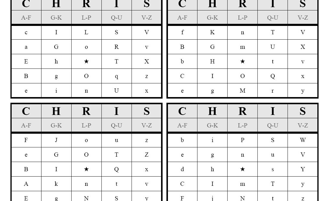 Buchstaben Bingo 4 Scheine auf einem Blatt